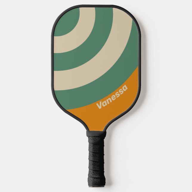 Raquette De Pickleball Rétro Cercle Orange Rayure avec Nom (Recto)
