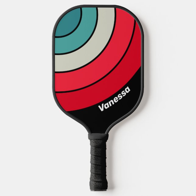 Raquette De Pickleball Rétro Cercle Rayure Discrète avec Nom (Recto)