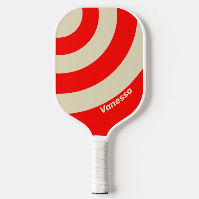 Raquette De Pickleball Rétro Cerise Trois Cercles Rayure avec Nom (Recto)