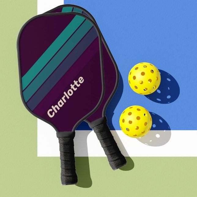 Raquette De Pickleball Retro Charlotte Rainbow avec nom (Créateur téléchargé)