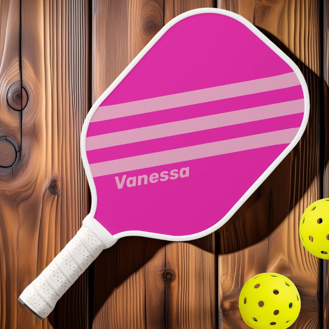 Raquette De Pickleball Rétro Ciel Rose Trois Bandes avec Nom (Créateur téléchargé)