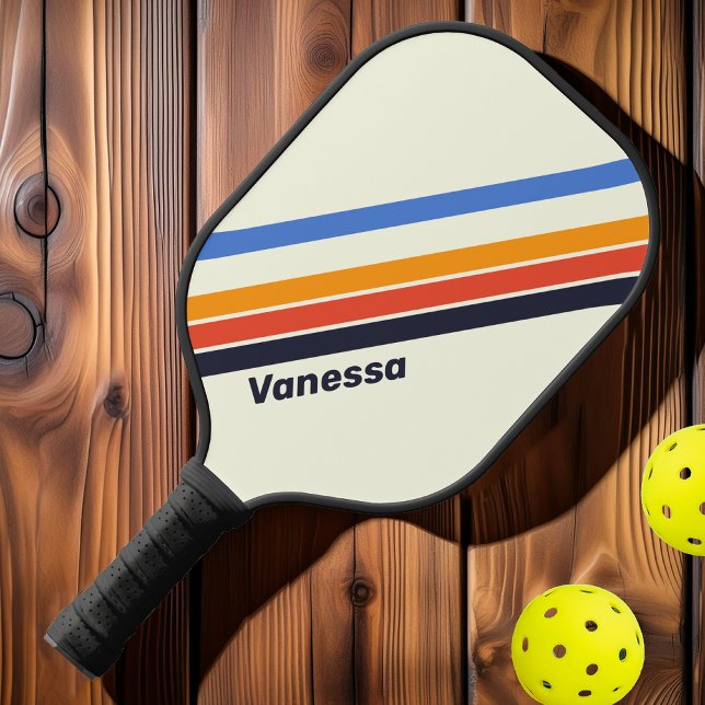 Raquette De Pickleball Rétro Cinq Bandes avec Nom (Créateur téléchargé)