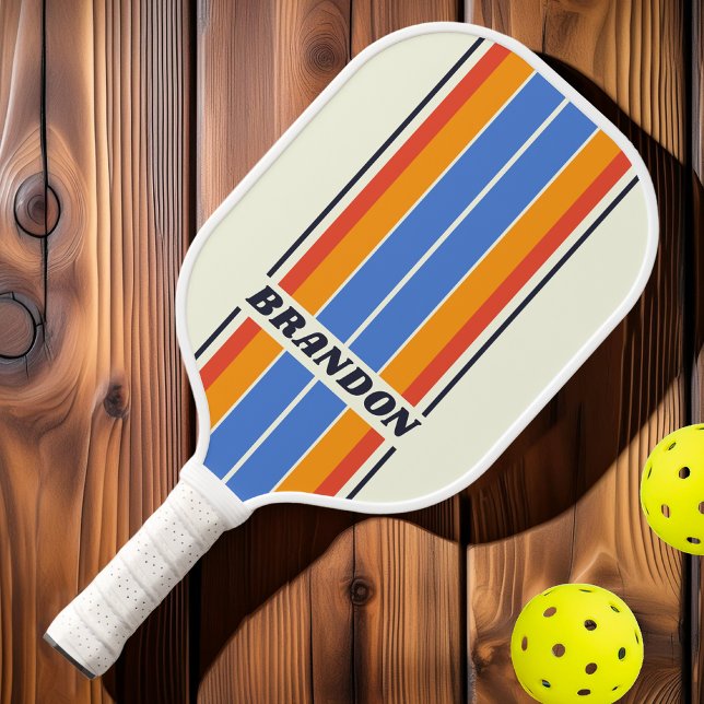 Raquette De Pickleball Rétro Cinq Planches Bandes avec Nom (Créateur téléchargé)