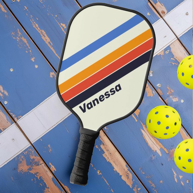 Raquette De Pickleball Rétro cinq Rayé avec Nom (Créateur téléchargé)
