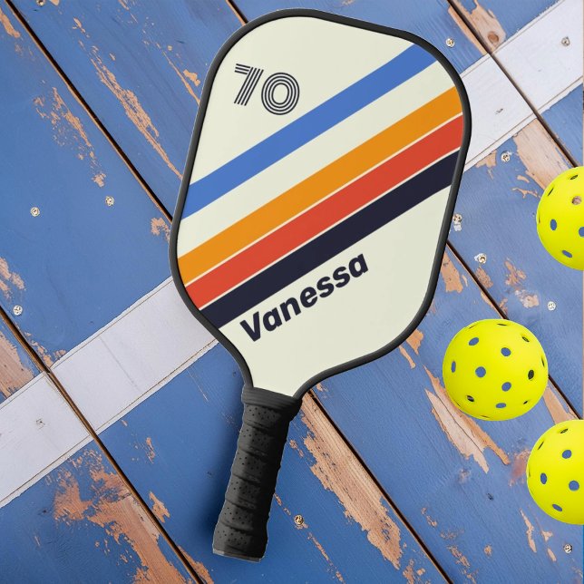 Raquette De Pickleball Rétro cinq Rayures avec Numéro et Nom (Créateur téléchargé)