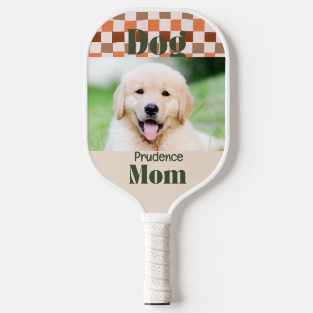 Raquette De Pickleball Retro Fall Checkerboard Dog Mom Pet Photo (Recto)