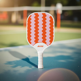 Raquette De Pickleball Retro Gras Rouge Orange Rose Rayures 70 et 90