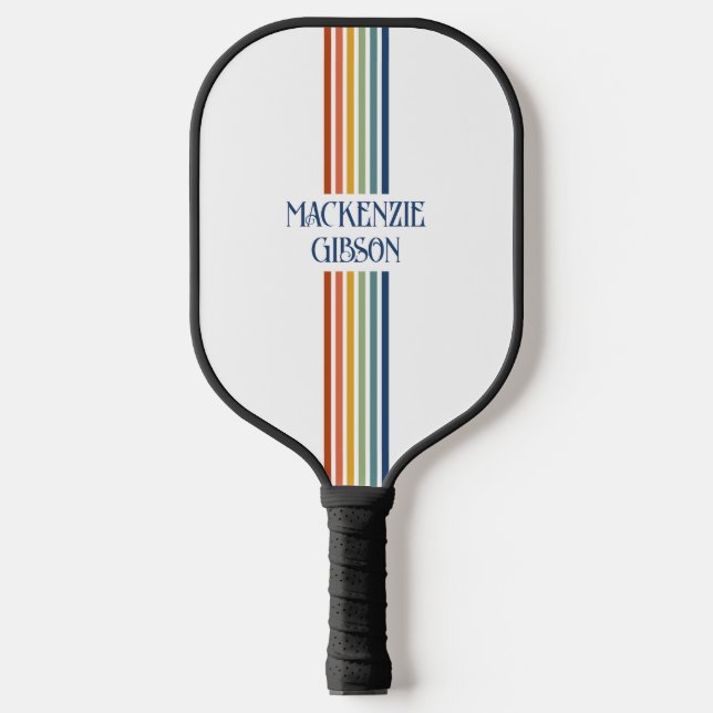 Raquette De Pickleball Retro Monogrammed Minimalist Stripes (Recto)