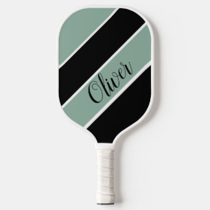 Raquette De Pickleball Rétro Nom Personnalisé Motif Rayure Noir