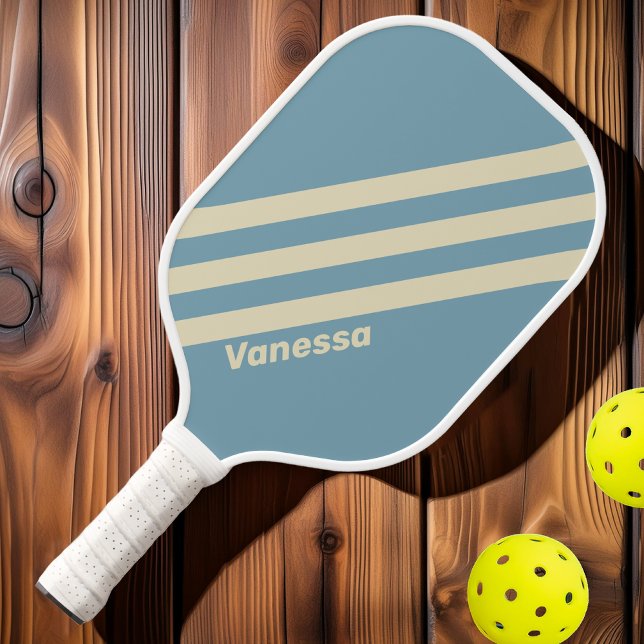 Raquette De Pickleball Rétro Océan Trois Bandes avec Nom (Créateur téléchargé)