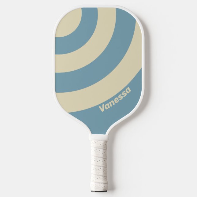 Raquette De Pickleball Rétro Ocean Trois Cercles Rayés avec Nom (Recto)
