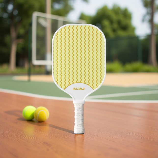 Raquette De Pickleball Retro Pale Yellow les années 70 & 90s Stripes insp (Créateur téléchargé)
