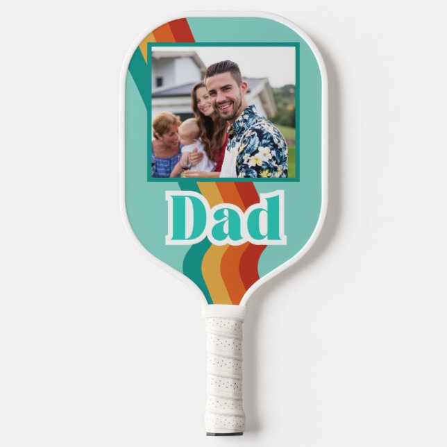 Raquette De Pickleball Retro Papa photo personnalisée, bleu turquoise ave (Recto)