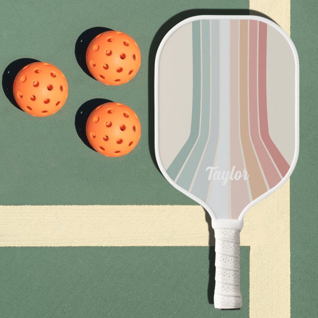 Raquette De Pickleball Retro Pastel Stripes Nom géométrique personnalisé (Créateur téléchargé)