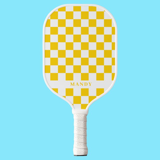Raquette De Pickleball Retro Pop Sunny Yellow Checkerboard Custom Name (Retro Pop Sunny Yellow Checkerboard Custom Name Pickleball Paddle
)
