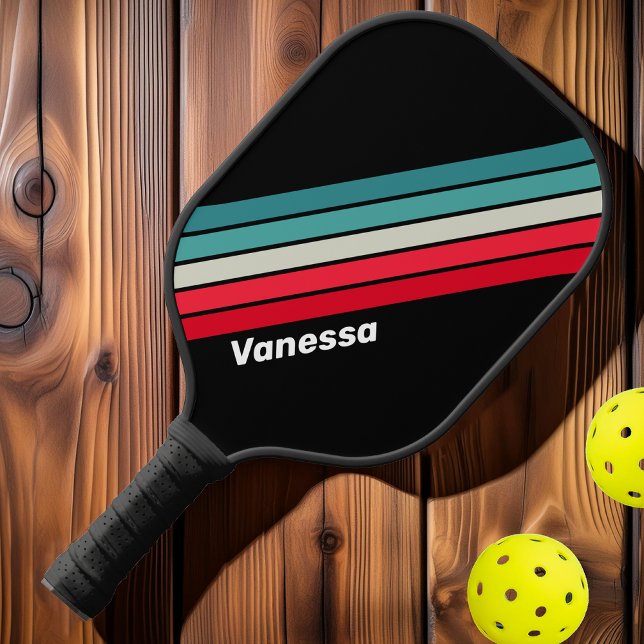 Raquette De Pickleball Rétro Rayé Camouflé avec Nom (Créateur téléchargé)