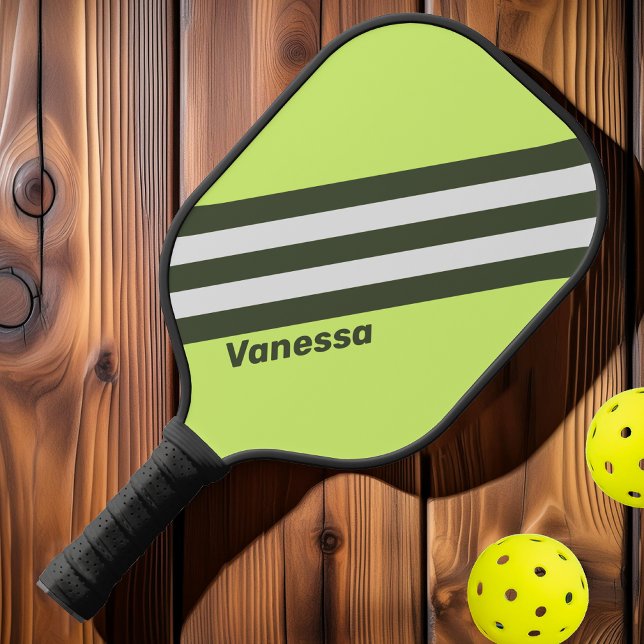 Raquette De Pickleball Rétro Rayures Éclaircies avec Nom (Créateur téléchargé)