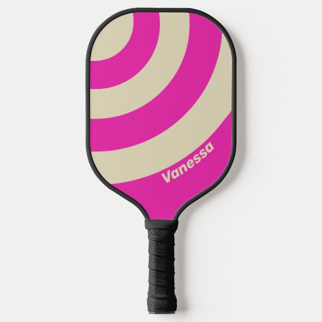 Raquette De Pickleball Rétro Rose Trois Bandes avec Nom (Recto)