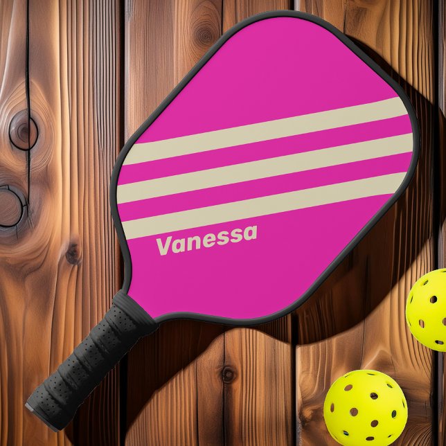 Raquette De Pickleball Retro Rose Trois Bandes avec Nom (Créateur téléchargé)