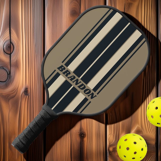 Raquette De Pickleball Rétro Stormy Desert Planche Rayures avec Nom (Créateur téléchargé)