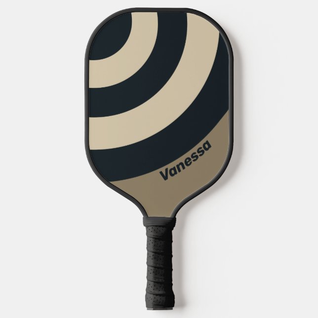 Raquette De Pickleball Rétro Stormy Desert Trois Cercles Rayure avec Nom (Recto)