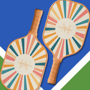 Raquette De Pickleball Retro Stripes Monogramme Nom personnalisé