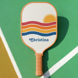 Raquette De Pickleball Retro Style Sunrise Pastel Rainbow nom de script