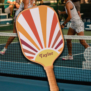 Raquette De Pickleball Retro Sunset Sun Rays Nom personnalisé