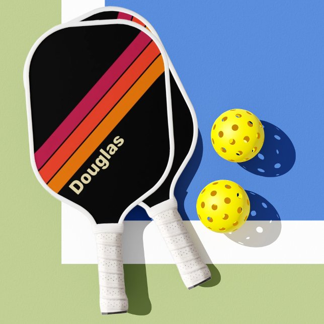 Raquette De Pickleball Rétro VHS Rayures avec Nom (Créateur téléchargé)