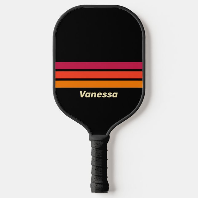 Raquette De Pickleball Rétro VHS sur fond rayé avec nom (Recto)