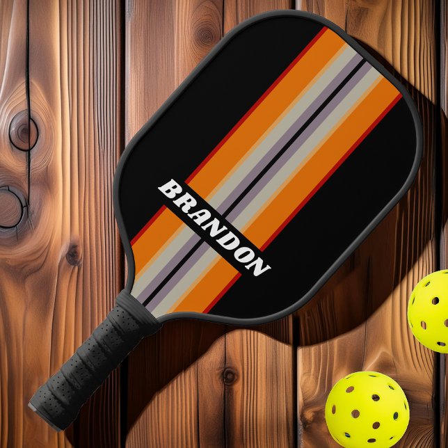Raquette De Pickleball Retro Vibe Rainbow Rally Stripes avec nom (Créateur téléchargé)