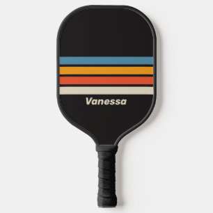 Raquette De Pickleball Rétro Vintage Arc-en-ciel Sombre Rayures Horizonta
