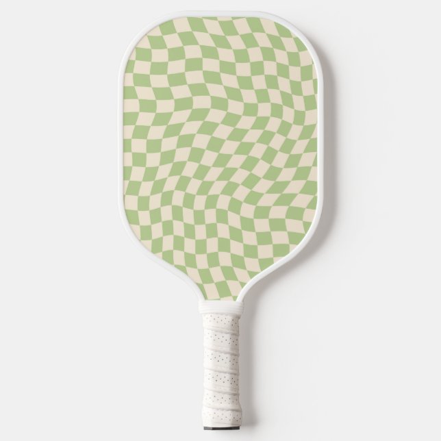 Raquette De Pickleball Retro Wavy À damiers Motif Green (Recto)