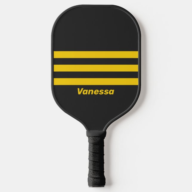 Raquette De Pickleball Rétro Yellowjacket Rayure Triple avec Nom (Recto)