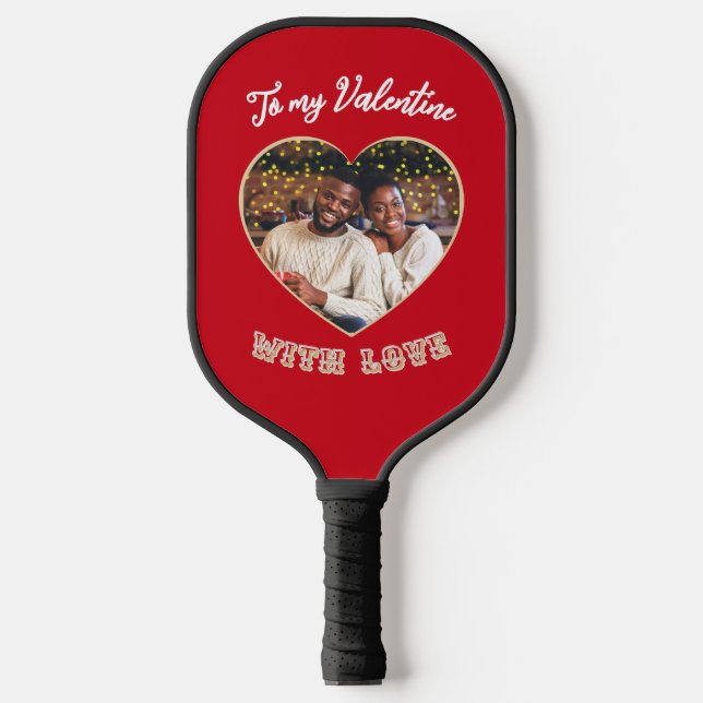 Raquette De Pickleball Romantic Red Heart Photo Personalized Valentine's  (Recto)