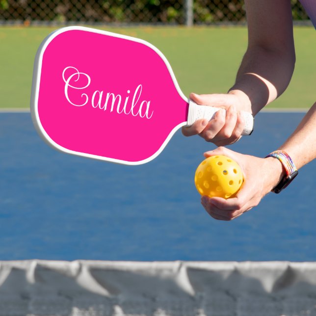Raquette De Pickleball Rose Chaud et Écriture Bouclée Blanche (Insitu)