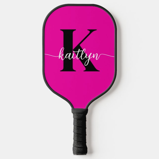 Raquette De Pickleball Rose Chaude Monogramme Noir (Recto)