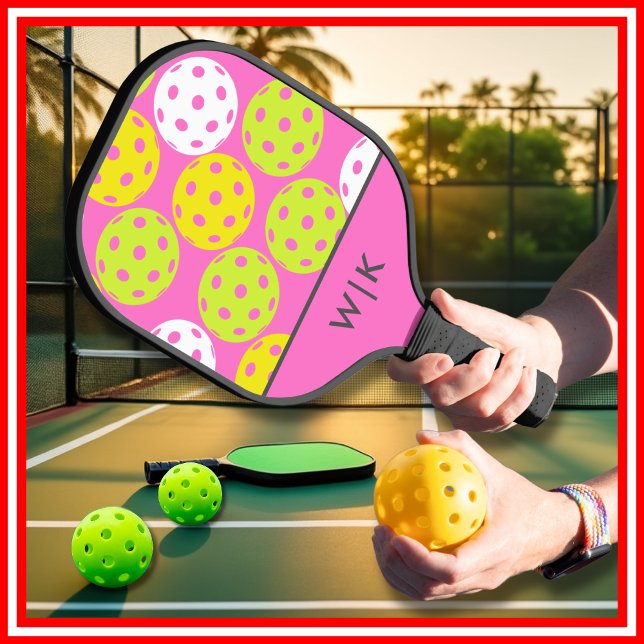 Raquette De Pickleball Rose Cool Moderne Monogrammée (Pink Cool Modern Monogrammed Pickleball Paddle)