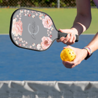 Raquette De Pickleball Rose d'aquarelle Wreath personnalisée | Gray