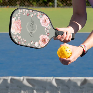 Raquette De Pickleball Rose d'aquarelle Wreath personnalisée | Vert sage