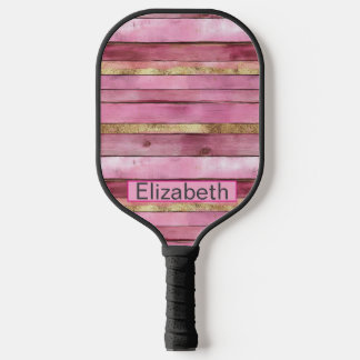 Raquette De Pickleball Rose et Or Bois Faux Rustique Personnalisé