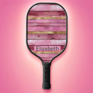 Raquette De Pickleball Rose et Or Bois Faux Rustique Personnalisé