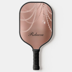 Raquette De Pickleball Rose Gold Blush Pink Glam Bling Monogrammé