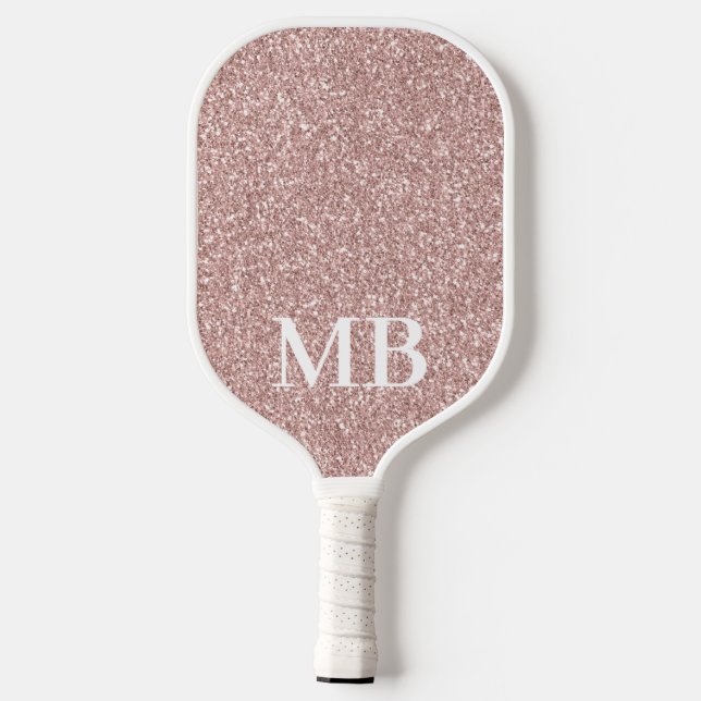 Raquette De Pickleball Rose Gold Rose Pailleté 2 Initiales Monogramme Élé (Verso)