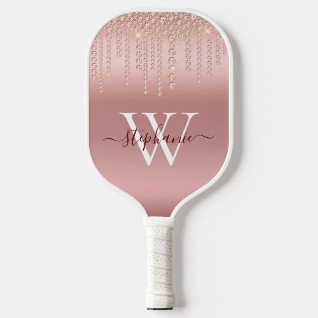 Raquette De Pickleball Rose Gold Sparkle Diamond Script (Recto)
