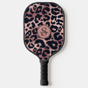Raquette De Pickleball Rose métallique chic or et Empreinte de léopard no