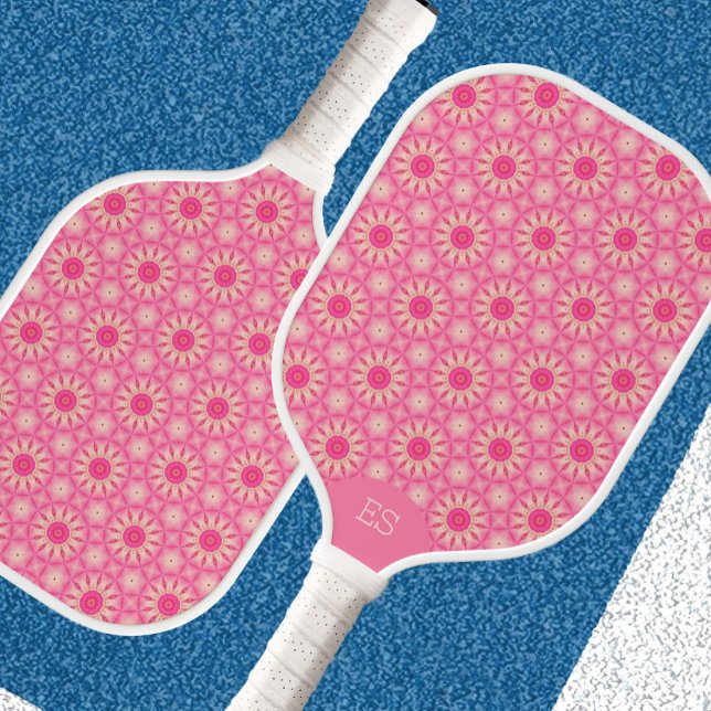 Raquette de Pickleball Rose Monogrammée Mignonne  (Créateur téléchargé)