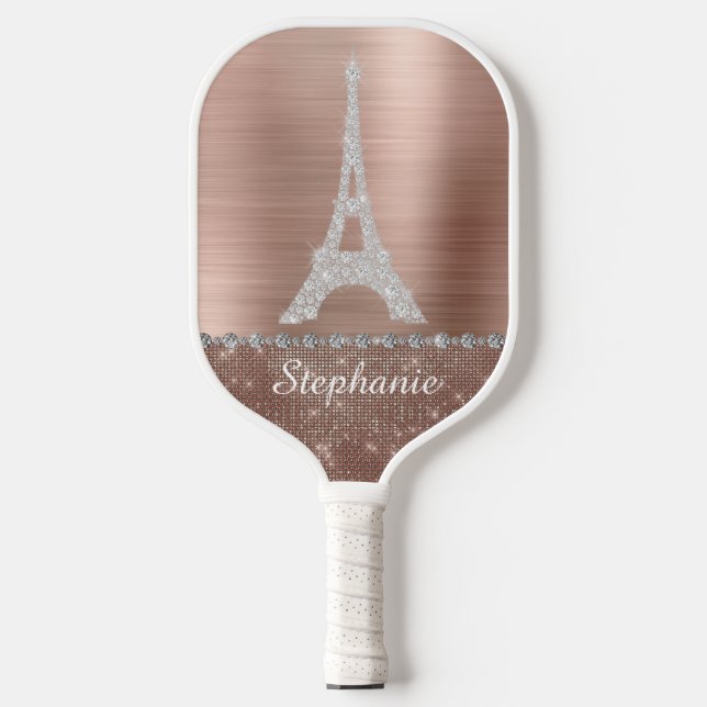 Raquette De Pickleball Rose personnalisée Gold Diamond Sparkle Paris (Recto)