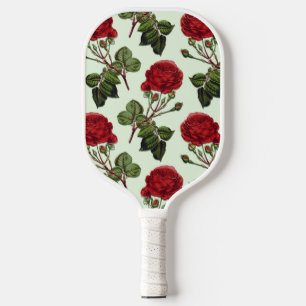 Raquette De Pickleball Rose Red Long Stem Motif Mint Green Arrière - plan