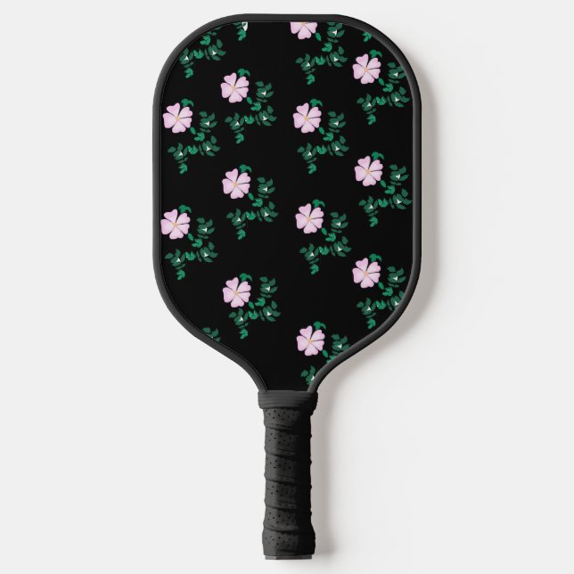 Raquette De Pickleball Rose sauvage - Motif floral sur Arrière - plan noi (Recto)